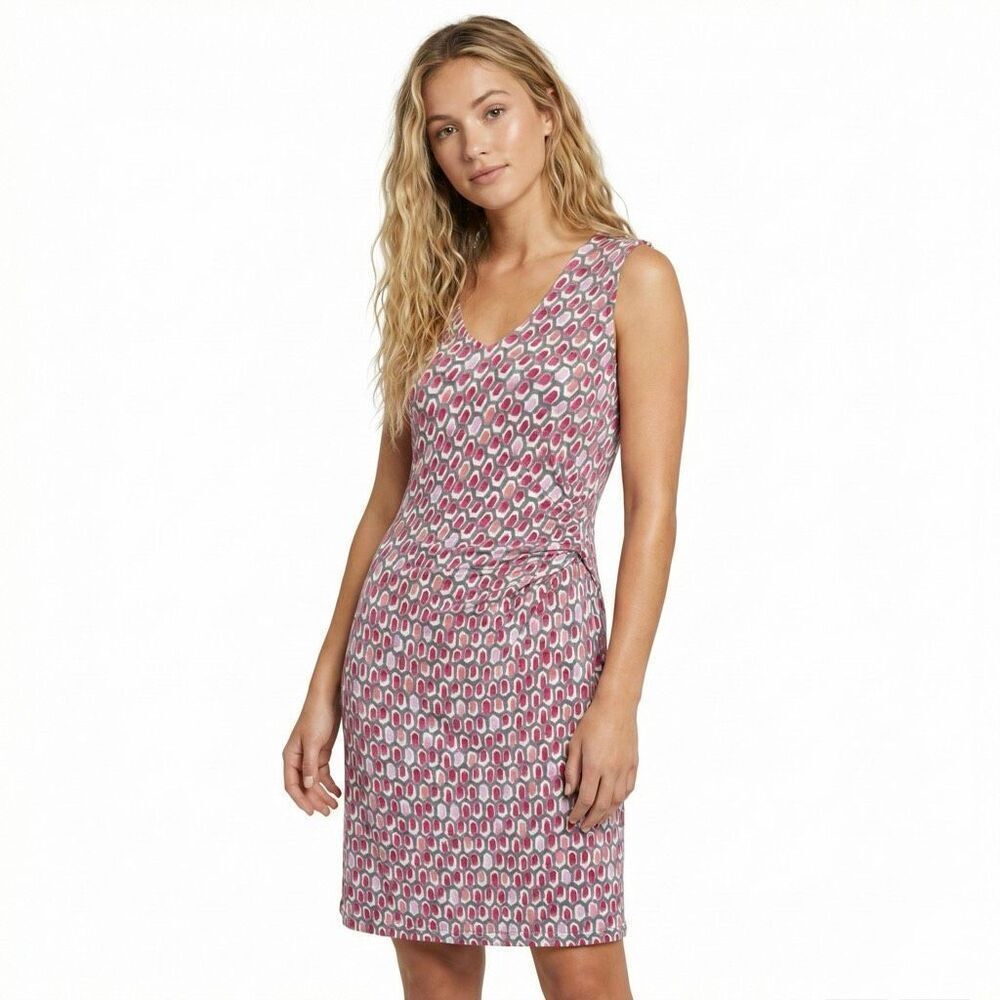 NIC+ZOE Twist Front Sheath Dress Medium Pink Geometric Business Casual Teacher